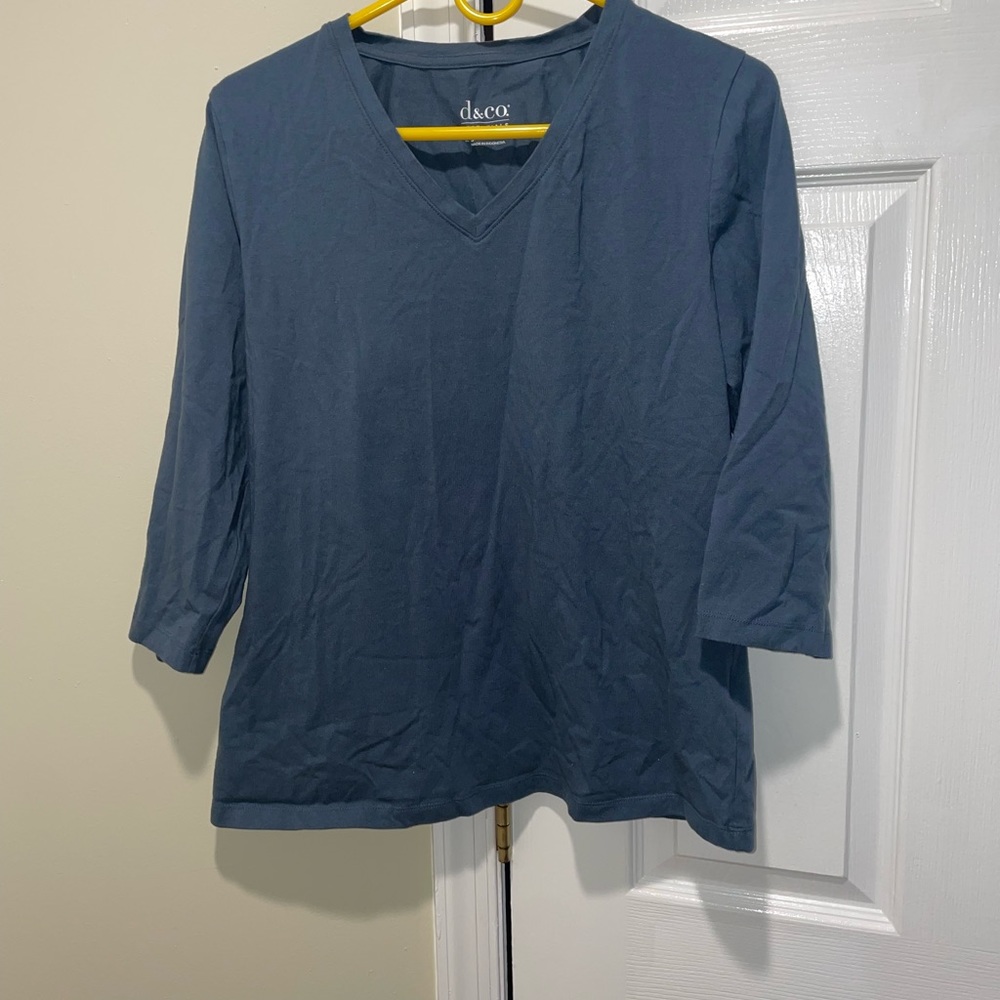 Denim&Co Dusty Blue 3/4 Quarter Sleeve Shirt
